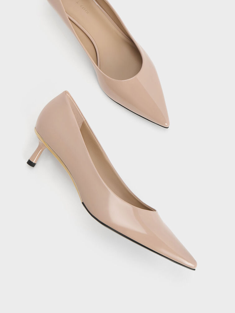 Curtis Patent Pointed-Toe Kitten Heel Pumps, Nude, hi-res