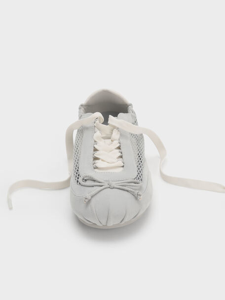 Cece Mesh Ruched Bow Ballet Sneakers, Light Grey, hi-res