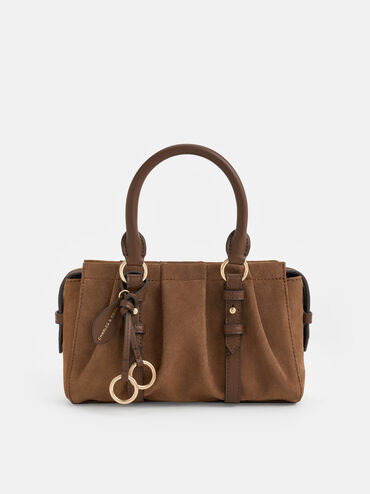 Britton Recycled Suede Top Handle Tote Bag, Mocha Brown, hi-res