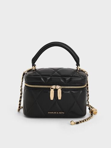 Arwen Quilted Top Handle Vanity Bag, Black, hi-res