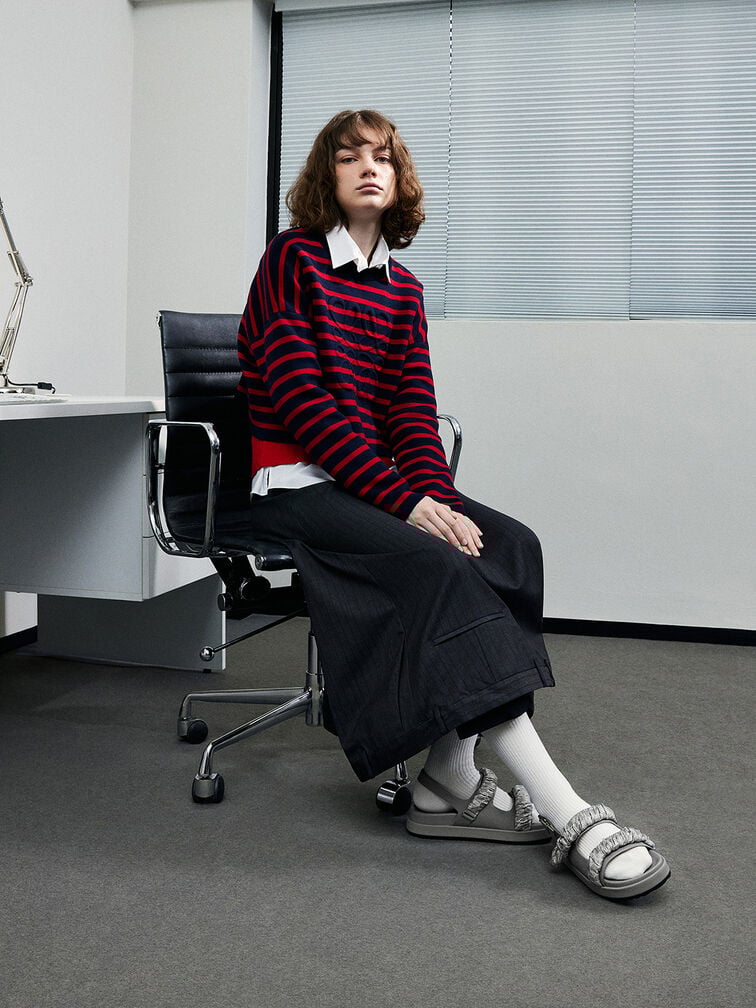 Tully Leather Ruched-Strap Sandals, Grey, hi-res