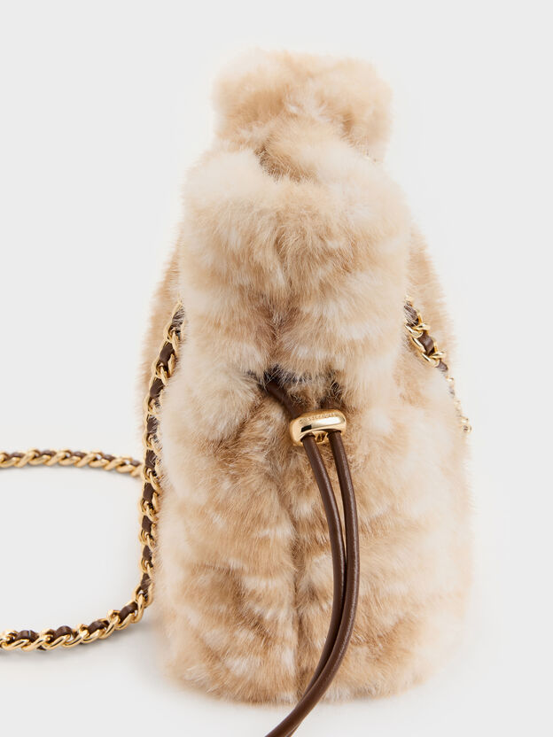 Arya Furry Deer-Print Braided-Chain Crossbody Bag, Animal Print Brown, hi-res
