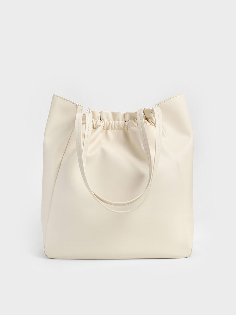 Brigette Ruched Tote Bag, Cream, hi-res