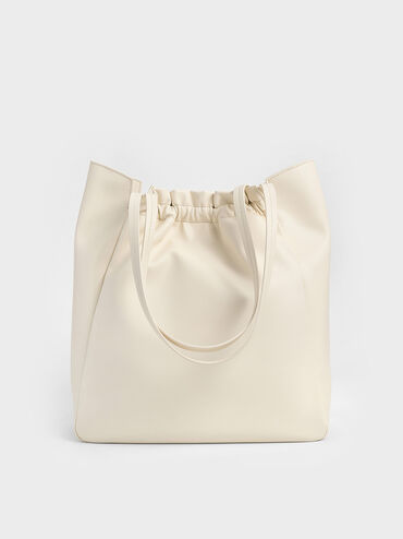 Brigette Ruched Tote Bag, Cream, hi-res
