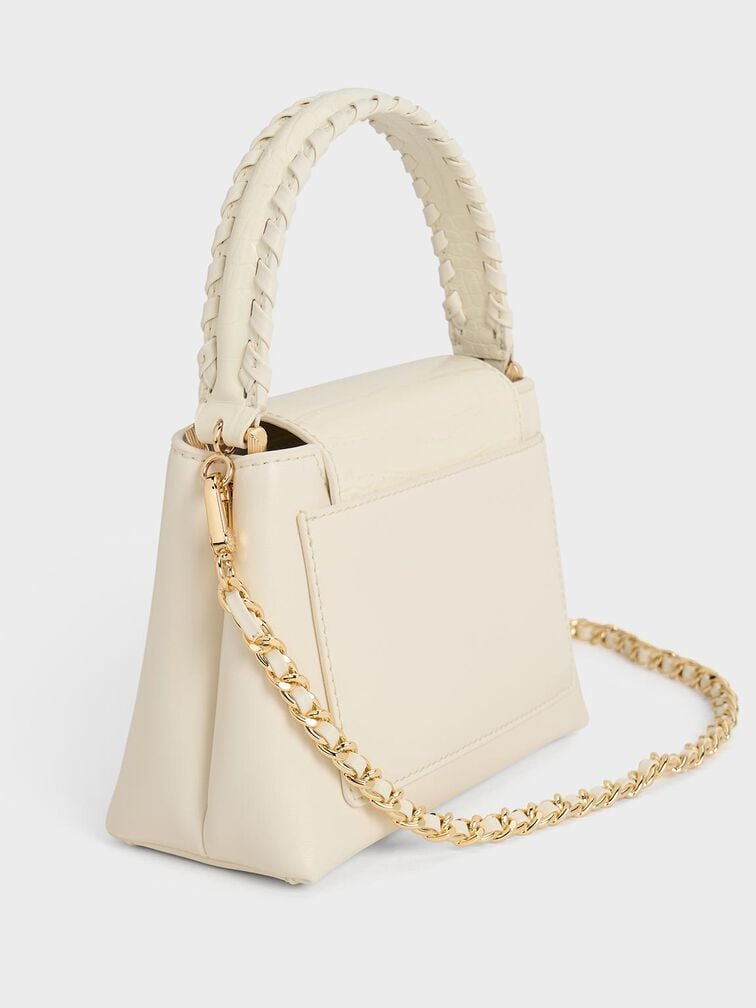 Arwen Croc-Effect Braided-Strap Top Handle Bag, Cream, hi-res