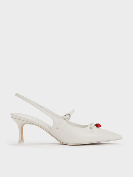 Sonali Strawberry Bow Slingback Pumps, White, hi-res