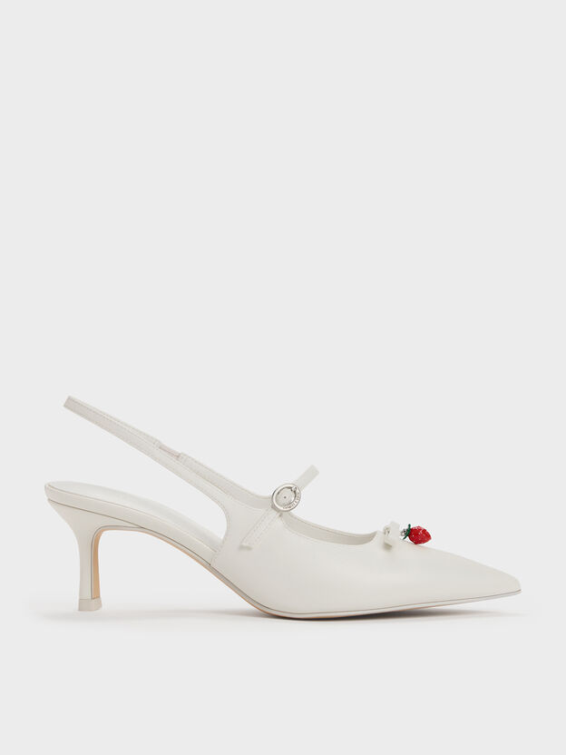 Sonali Strawberry Bow Slingback Pumps, White, hi-res