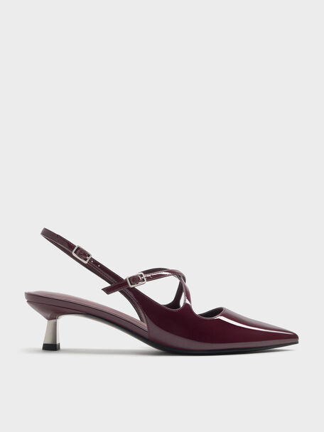 Pauline Patent Crossover Kitten Heels, Maroon, hi-res