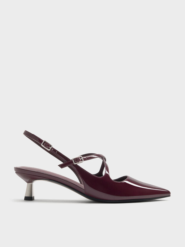 Pauline Patent Crossover Kitten Heels, Maroon, hi-res