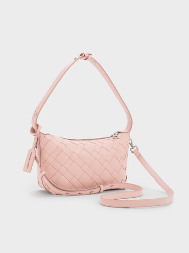 Ivette Woven Shoulder Bag, Light Pink, hi-res