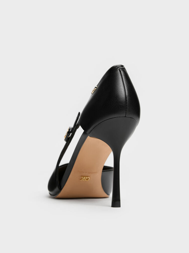 Leather Pointed D'Orsay Stilettos, Black, hi-res