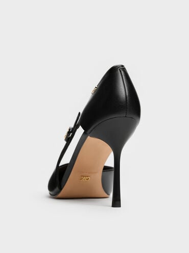 Leather Pointed D'Orsay Stilettos, Black, hi-res