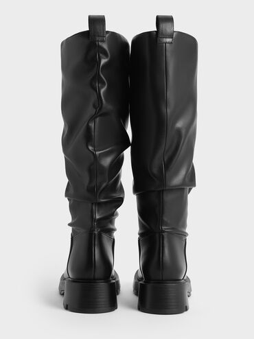 Ruched Knee-High Boots, Black, hi-res