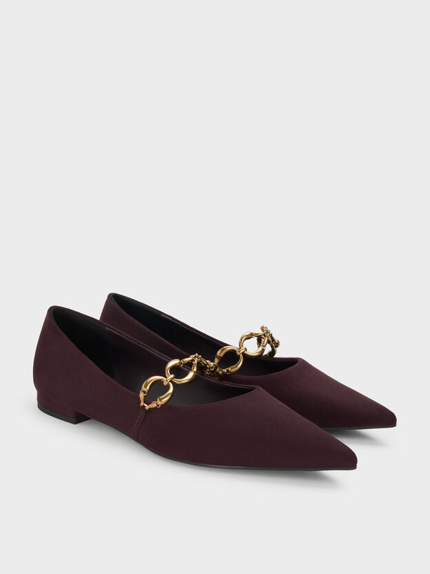 Faux Suede Metallic-Accent Ballet Flats, Burgundy, hi-res