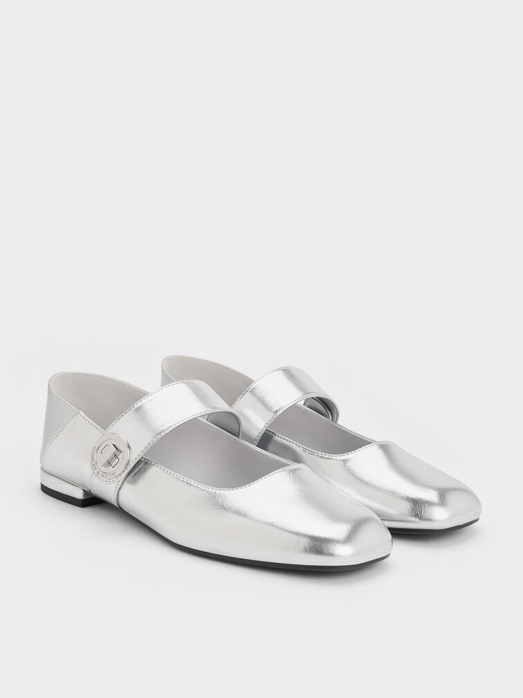 Yara Metallic Mary Jane Flats, Silver, hi-res