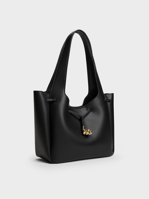 Mila Metallic-Knot Tote Bag, Black, hi-res
