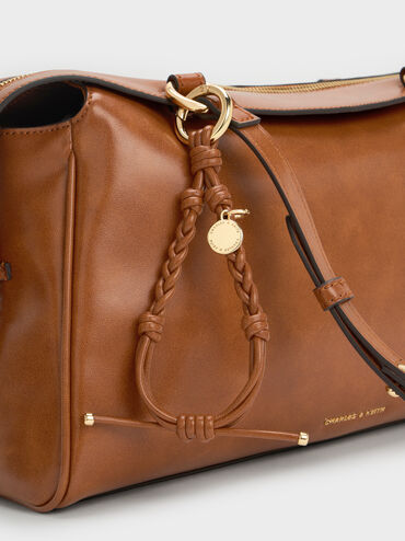 Haylen Braided-Charm Shoulder Bag, Distressed Tan, hi-res
