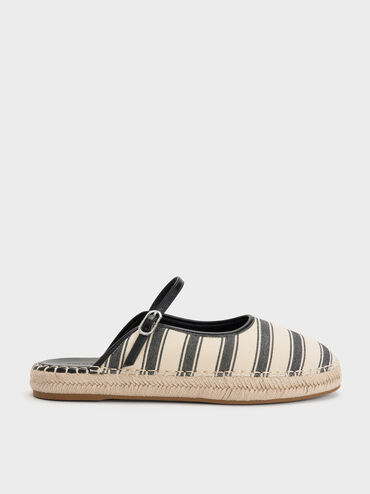 Striped Mary Jane Espadrille Mules, Black Textured, hi-res