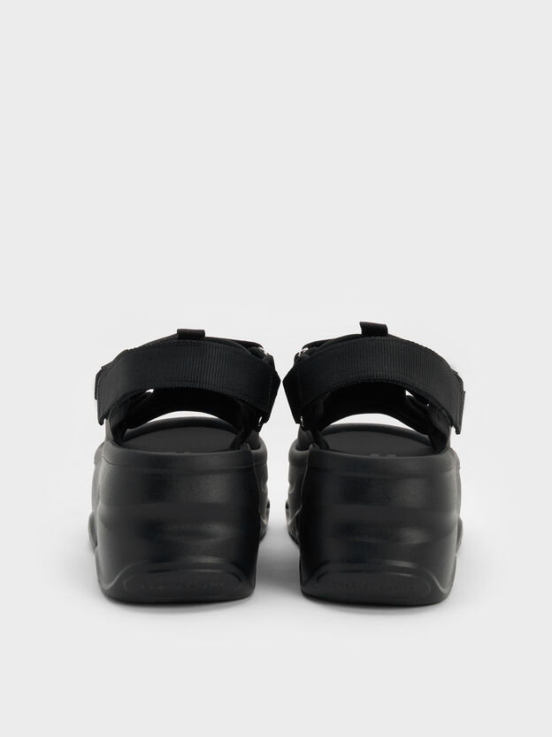 Flatform Sports Sandals, Black Textured, hi-res