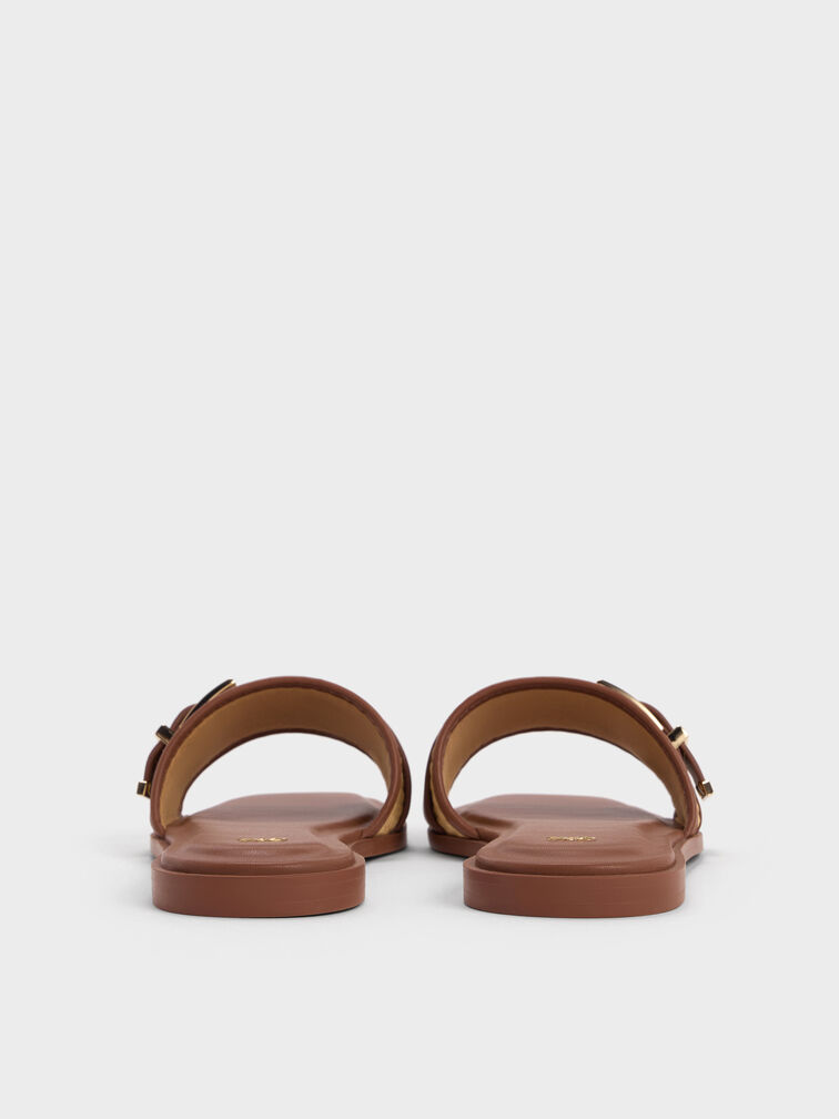 Whitney Leather & Raffia Buckled Slide Sandals, Brown, hi-res