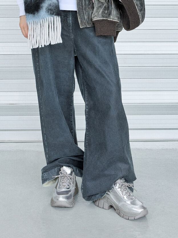 Yunna Metallic Leather & Recycled Fabric Chunky Sneakers, Silver, hi-res