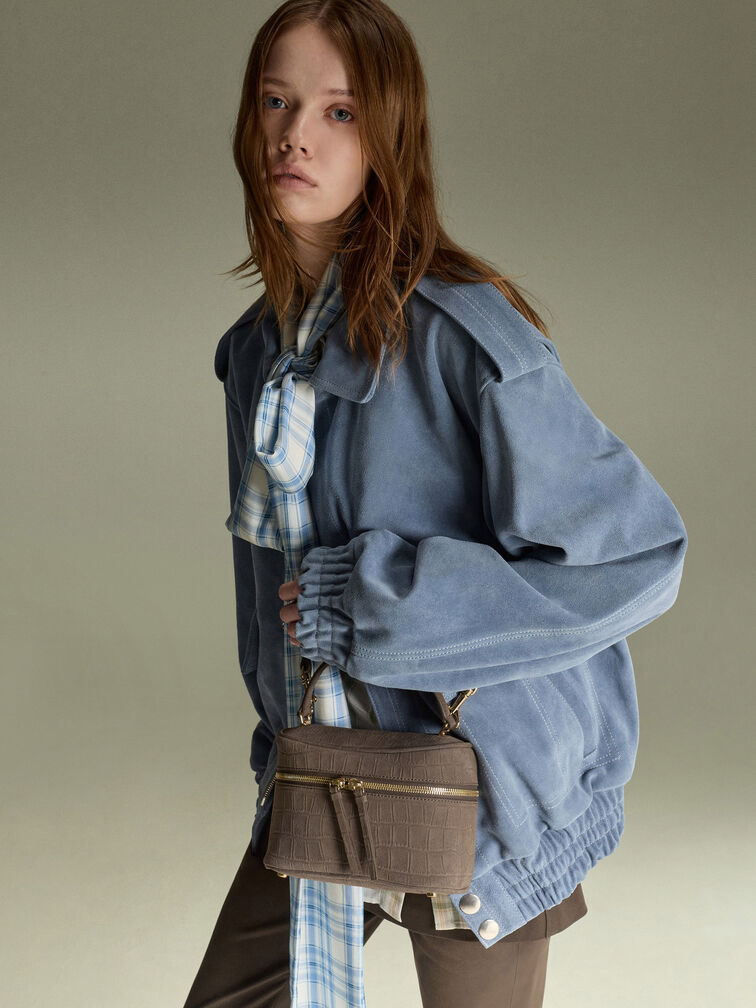 Pansy Croc-Effect Vanity Bag, Stone Grey, hi-res
