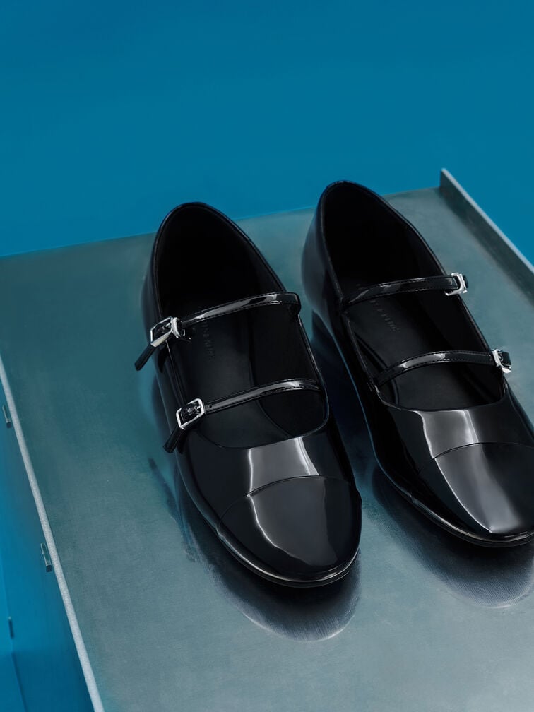 Patent Double-Strap Mary Janes, Black Patent, hi-res
