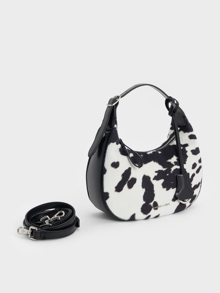 Vega Furry Cow-Print Hobo Bag, Multi, hi-res