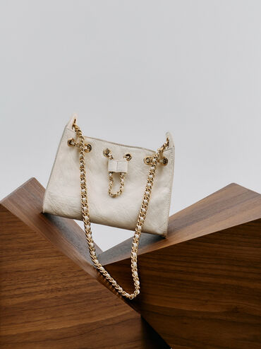 Duo Quilted Drawstring Bucket Bag, Cream, hi-res