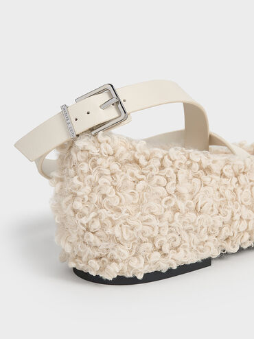 Margot Furry Crossover-Strap Ballet Flats, Chalk, hi-res