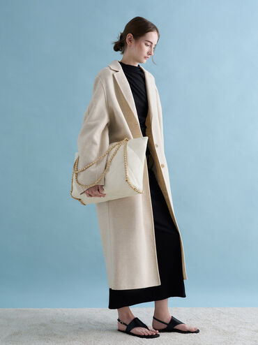 Apfra Quilted Chain-Embellished Tote Bag, Cream, hi-res