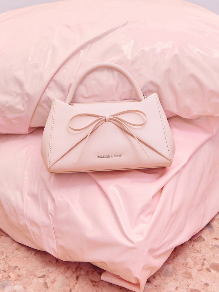 Hazel Bow Panelled Top Handle Bag, Soft Pink, hi-res