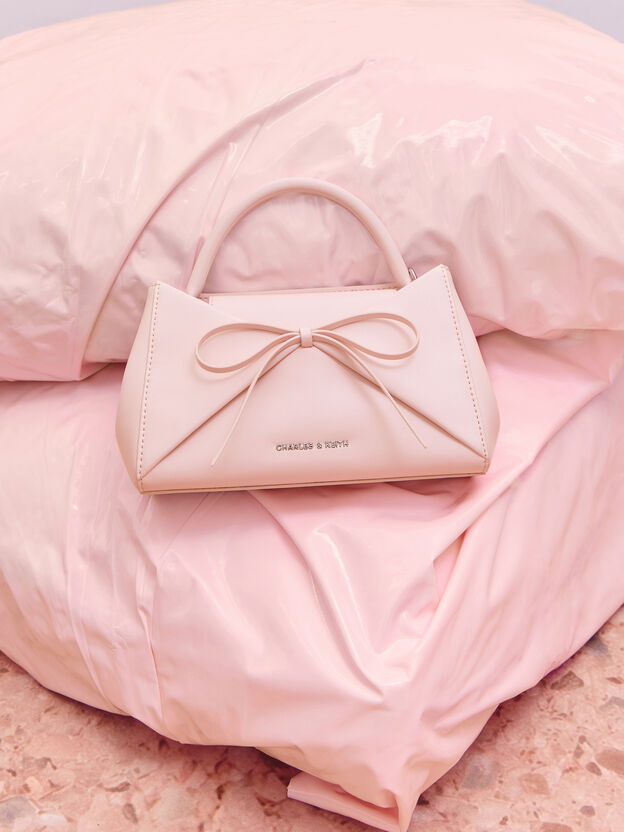 Hazel Bow Panelled Top Handle Bag, Soft Pink, hi-res