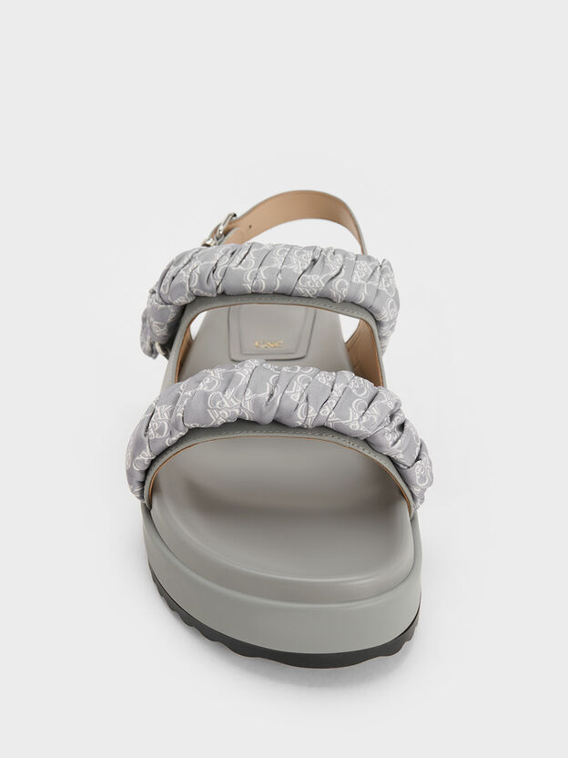 Tully Leather Ruched-Strap Sandals, Grey, hi-res
