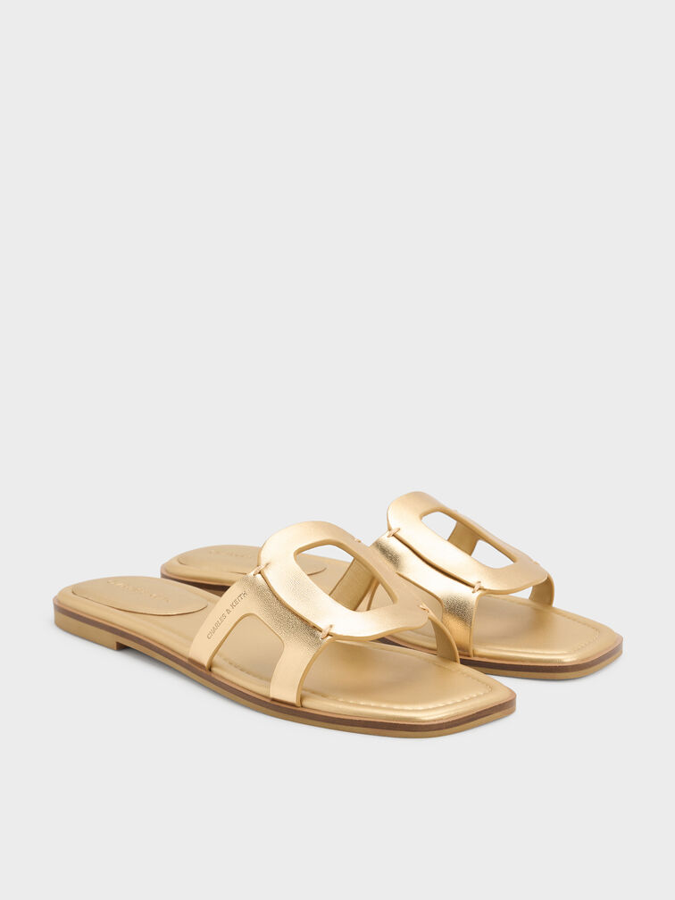 Easley Metallic Cut-Out Slide Sandals, Gold, hi-res