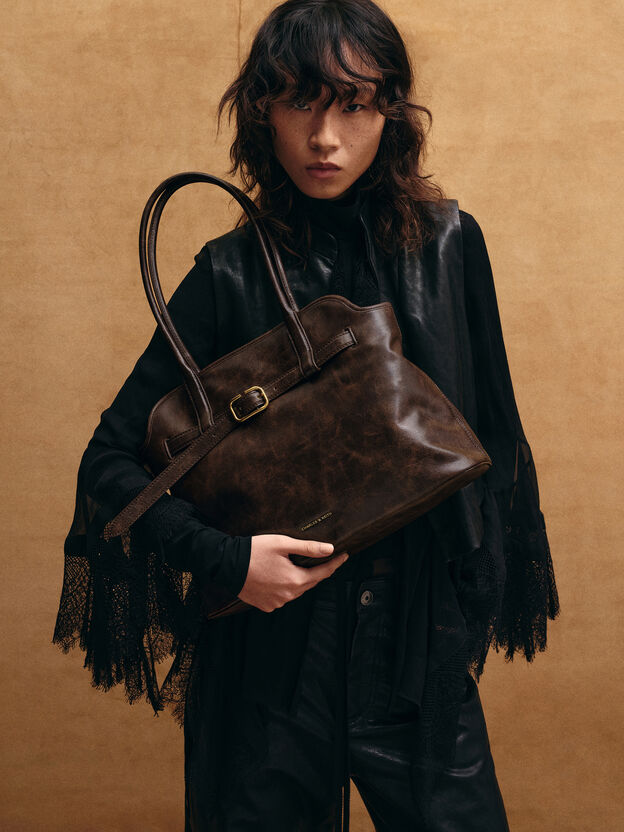 Victoria Belted Trapeze Tote Bag, Distressed Coffee, hi-res