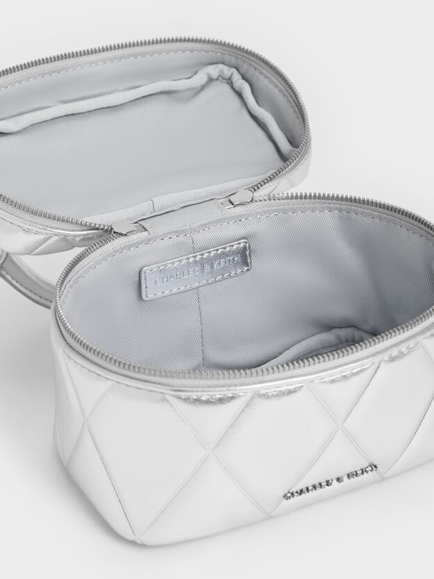 Arwen Metallic Quilted Vanity Bag, Silver, hi-res