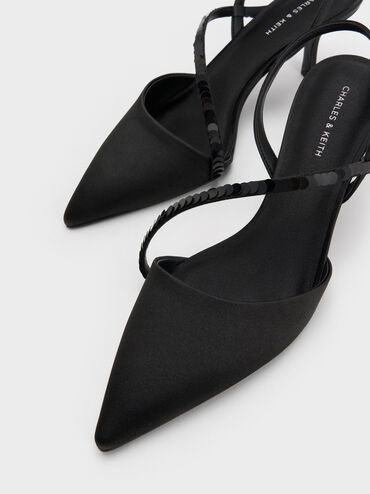 Briella Sequinned Slingback Pumps, Black Textured, hi-res