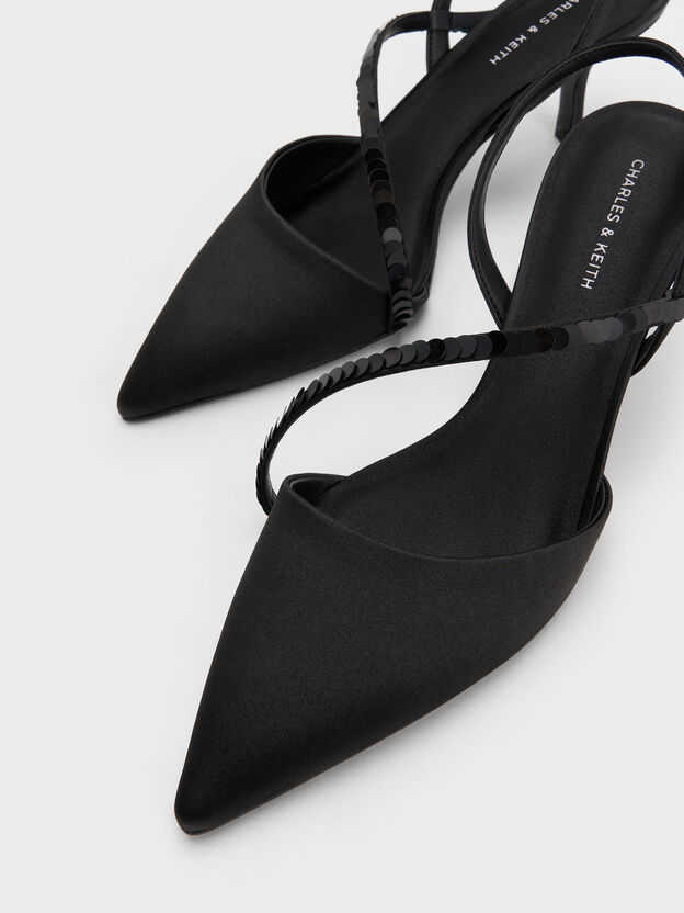 Briella Sequinned Slingback Pumps, Black Textured, hi-res