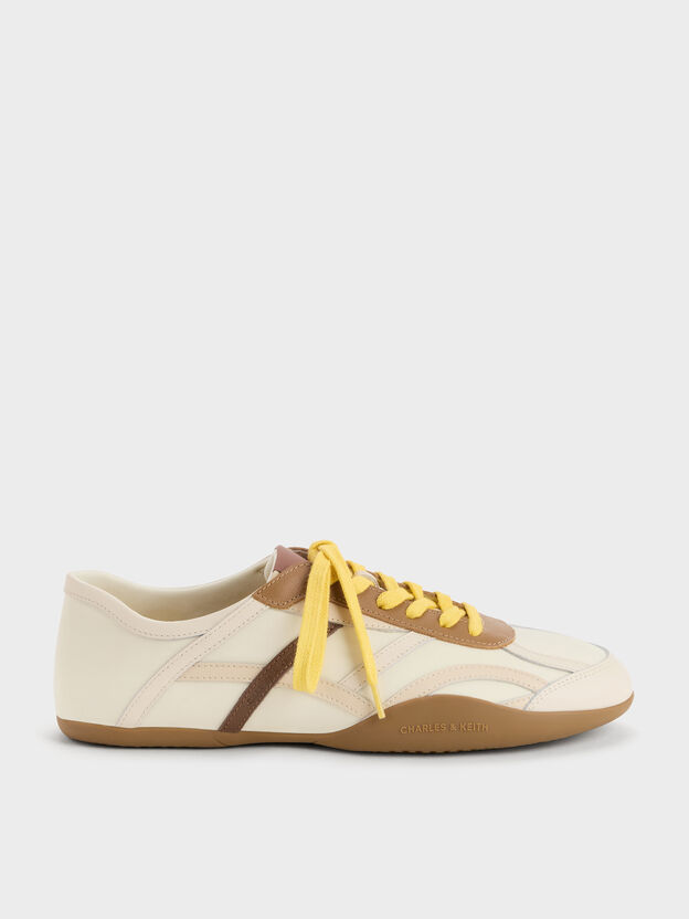 Nylon & Leather Sneakers, Cream, hi-res