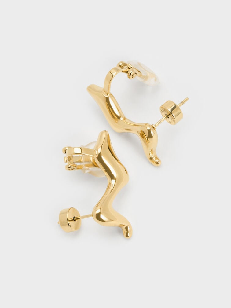 Emilia Wavy Stud Earrings, Gold, hi-res
