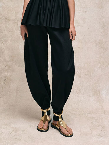 Gabine Metallic Leather Ankle-Strap Thong Sandals, Gold, hi-res