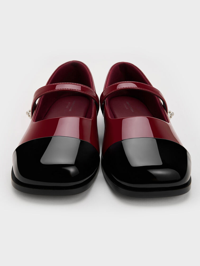 Girls' Patent Cap-Toe Mary Janes, Maroon, hi-res