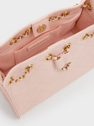 Duo Quilted Drawstring Bucket Bag, Soft Pink, hi-res