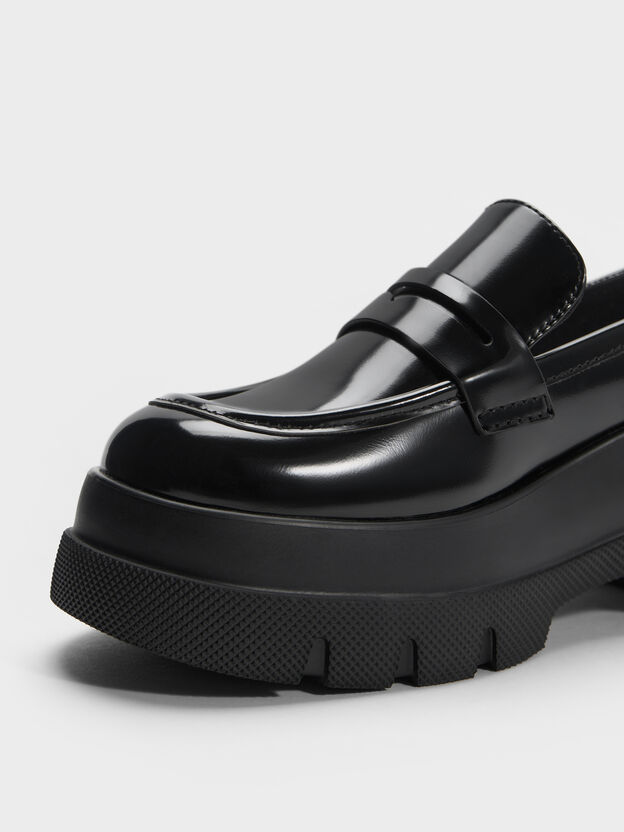 Leoi Platform Penny Loafers, Black Box, hi-res