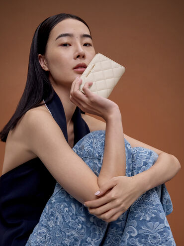 Alva Quilted Zip-Around Wallet, Cream, hi-res