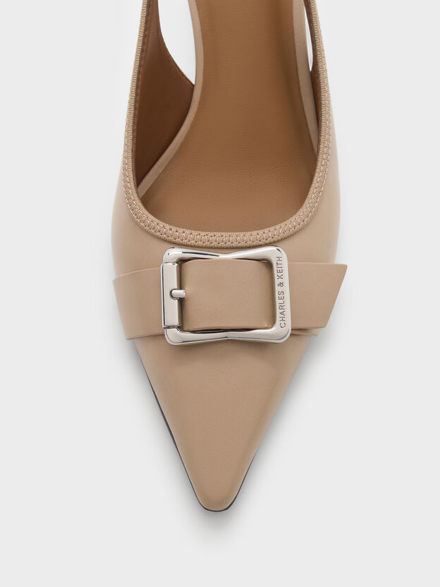 Anita Buckled Pointed Slingback Pumps, Taupe, hi-res