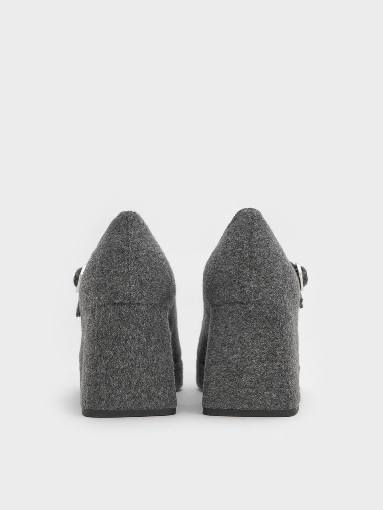 Felt Platform Block-Heel Mary Jane Pumps, Grey, hi-res