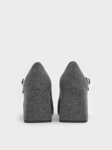 Felt Platform Block-Heel Mary Jane Pumps, Grey, hi-res