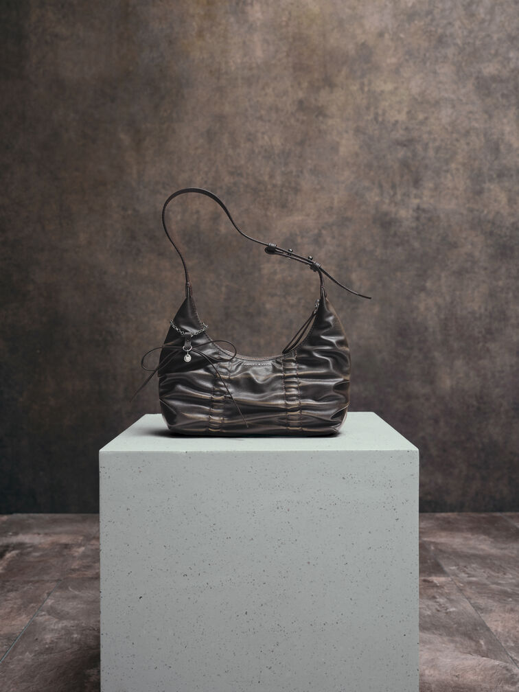Kadee Ruched Bow-Charm Hobo Bag, Burnished Brown, hi-res